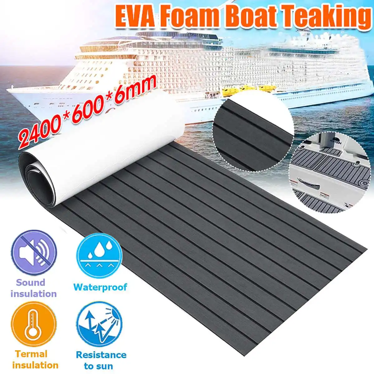 2400x600x6mm Self-Adhesive Foam Teak Decking EVA Foam Marine Flooring Faux Boat Decking Sheet Accessories Marine Gray Black
2400x600x6mm Self-Adhesive Foam Teak Decking EVA Foam Marine Flooring Faux Boat Decking Sheet Accessories Marine Gray Black