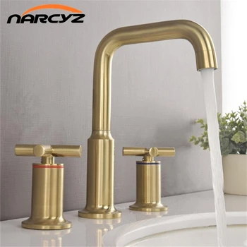 Basin Faucet Brushed golden Color Split Basin faucet Double handle Three hole cross handle Hot and Cold Faucet XR8256
Basin Faucet Brushed golden Color Split Basin faucet Double handle Three hole cross handle Hot and Cold Faucet XR8256