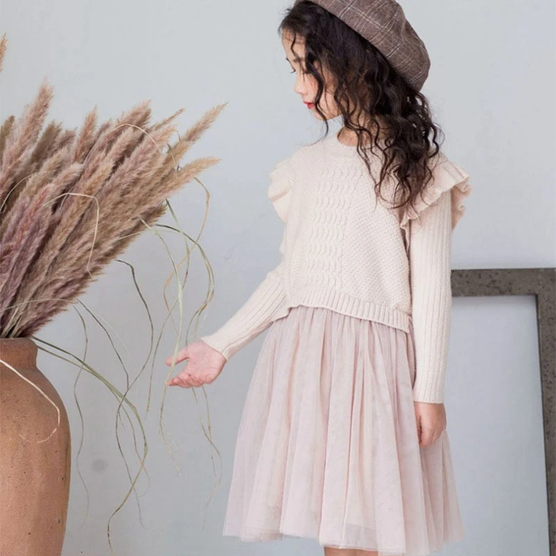 Фото 2020 демисезонное зимнее платье для маленьких девочек пуловер трикотажная одежда