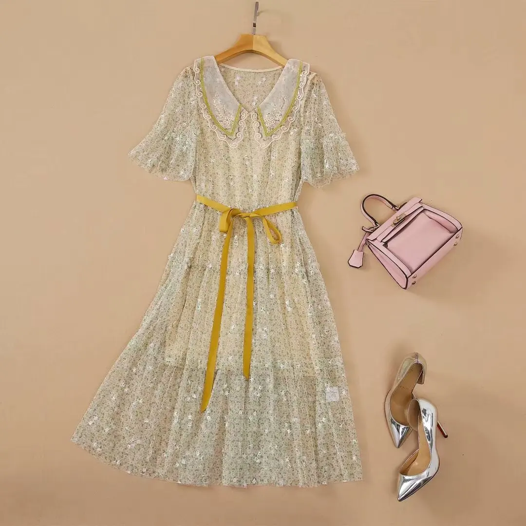 Высококачественное новейшее красивое дизайнерское подиумное милое женское платье с воротником Питер Пэн Марлевое Платье 
Высококачественное новейшее красивое дизайнерское подиумное милое женское платье с воротником Питер Пэн Марлевое Платье