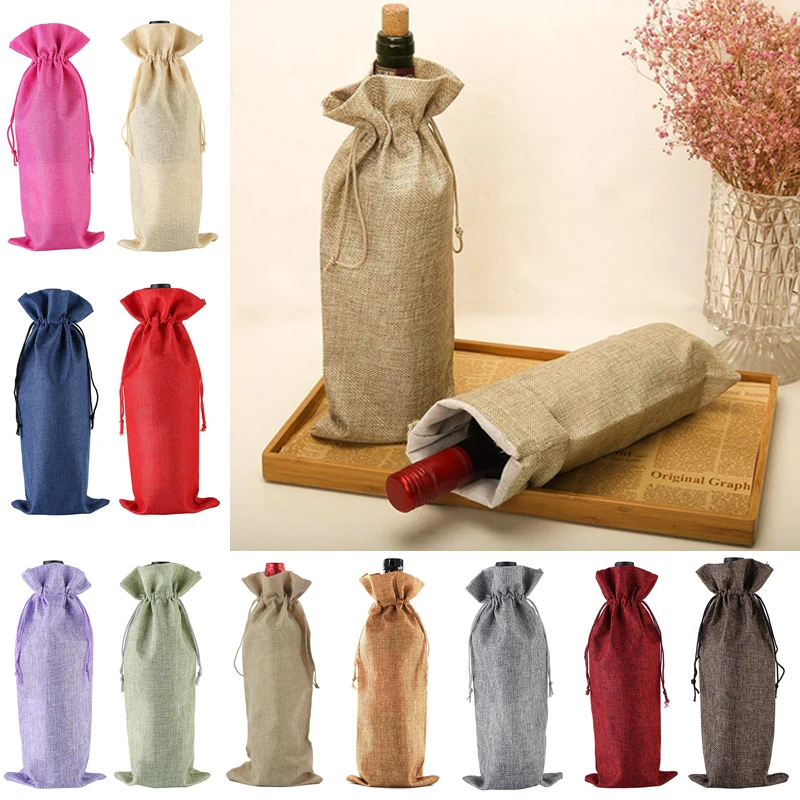 

New Jute Wine Bags Red Wine Bottle Covers Gift Champagne Pouch Burlap Packaging Bag Wedding Party Decoration Wine Bags