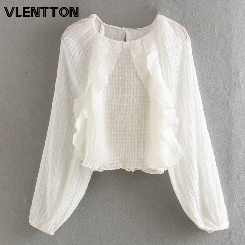 2020 Spring Summer White Sexy Chiffon Short Womens Tops And Blouses Long Sleeve O-Neck Solid Ruffles Shirt Ladies Blusas Mujer
2020 Spring Summer White Sexy Chiffon Short Womens Tops And Blouses Long Sleeve O-Neck Solid Ruffles Shirt Ladies Blusas Mujer