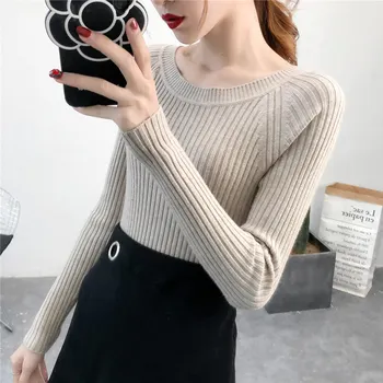 Sweater with Long Sleeves One-collar Knitted Sweater Pullover Short Style Thicker Bottom Sweater Autumn and Winter New Style 
Sweater with Long Sleeves One-collar Knitted Sweater Pullover Short Style Thicker Bottom Sweater Autumn and Winter New Style