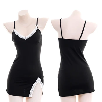 Women Lace Suspenders Dress High Splits Low Chest Deep V neck Pajamas Nightdress Solid Color Sexy Maid Outfit Sleepwear Cosplay
Women Lace Suspenders Dress High Splits Low Chest Deep V neck Pajamas Nightdress Solid Color Sexy Maid Outfit Sleepwear Cosplay