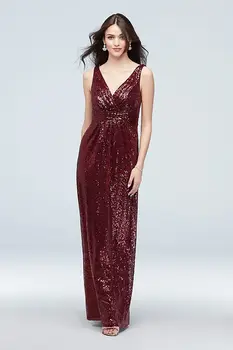 

tailor shop custom made Sequin V-Neck Bridesmaid Dress with Satin Piping