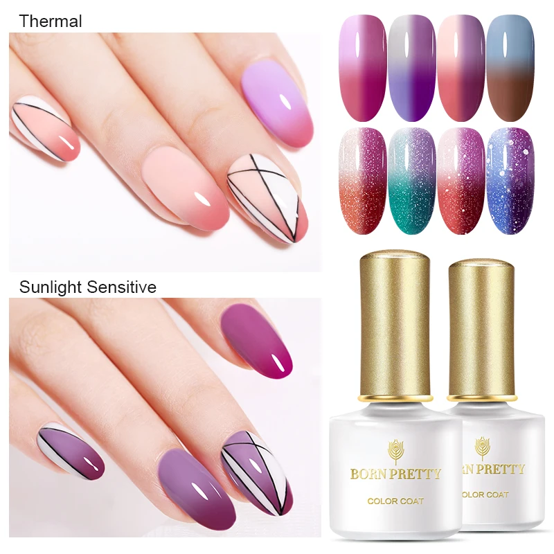 

BORN PRETTY Sunlight Sensitive Nail Gel Polish 6ml Thermal Color Changing Soak Off UV LED Gel Varnish 8 Colors Manicure Lacquer