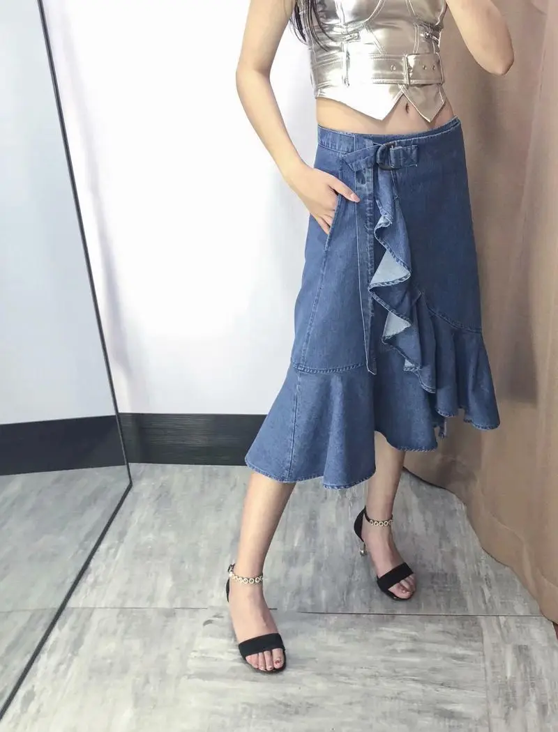 2019 Summer Fashion Sexy Irregular Hem Flounced Solid Color Long Skirts Denim Skirt
2019 Summer Fashion Sexy Irregular Hem Flounced Solid Color Long Skirts Denim Skirt