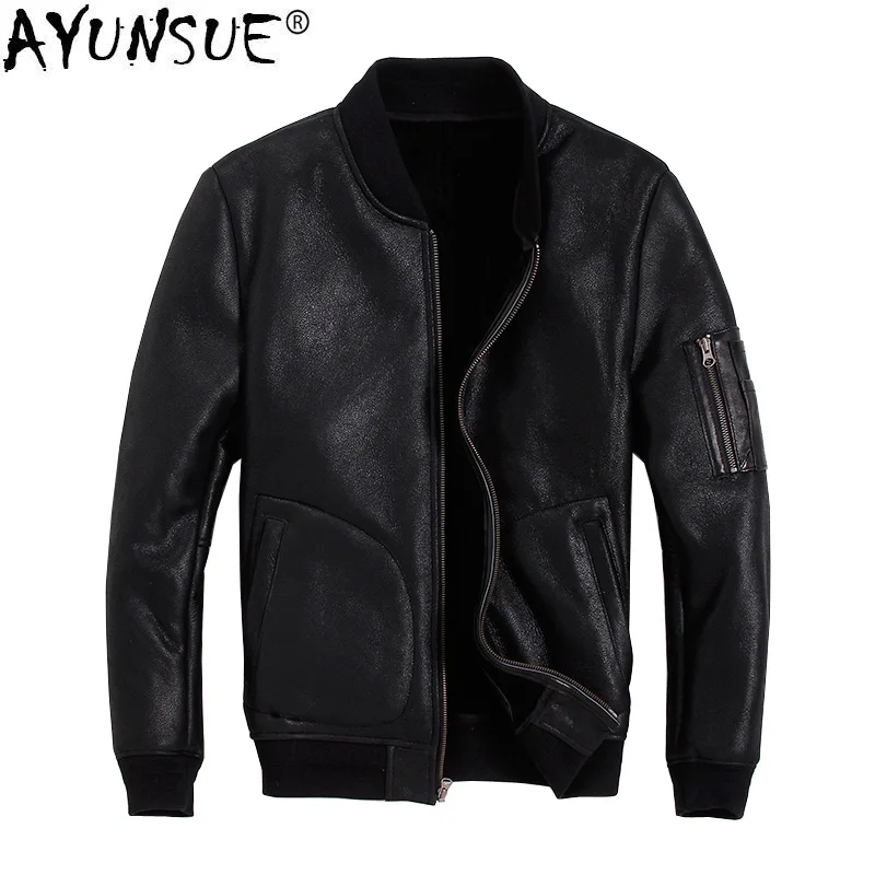 AYUNSUE Men's Genuine Leather Jacket Winter Coat Sheep Shearling Jacket Men Bomber Motorcycle Sheepskin Leather Jackets KJ2915
AYUNSUE Men's Genuine Leather Jacket Winter Coat Sheep Shearling Jacket Men Bomber Motorcycle Sheepskin Leather Jackets KJ2915