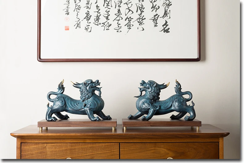 

A PAIR 2P Large Company SHOP HOME high grade Bronze sculpture decorative painting ZHAO CAI Dragon PI XIU bring wealth GOOD LUCK