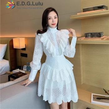 EDGLuLu Two Piece Skirt Set Fall Winter Runway Women Luxury Embroidery Ruffle White Lace Top And High Waist Skirt 0922 
EDGLuLu Two Piece Skirt Set Fall Winter Runway Women Luxury Embroidery Ruffle White Lace Top And High Waist Skirt 0922
