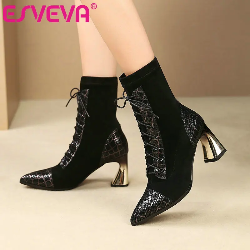 ESVEVA 2020 Women Shoes Winter Ankle Boots Pointed Toe PU+ Flock High Heel Lace Up Sexy Motorcycle Platform Boot Size 34-42
ESVEVA 2020 Women Shoes Winter Ankle Boots Pointed Toe PU+ Flock High Heel Lace Up Sexy Motorcycle Platform Boot Size 34-42
