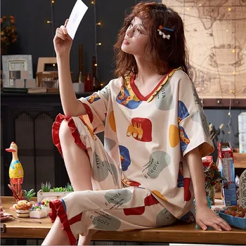 Korean cotton pajamas female spring summer sleepwear pijama set short sleeve home wear two-piece suit loose pyjamas women M-3XL
Korean cotton pajamas female spring summer sleepwear pijama set short sleeve home wear two-piece suit loose pyjamas women M-3XL