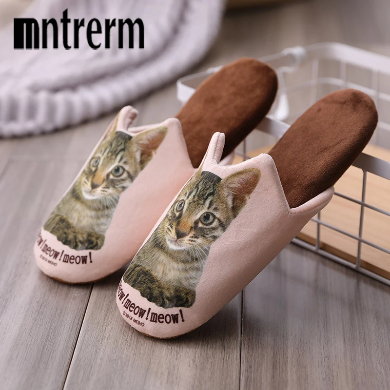 Mntrerm Women and Men Slippers Cute Cat Print Cartoon Animation Home Winter Warm Soft Cotton Indoor Shoes Flat | Обувь