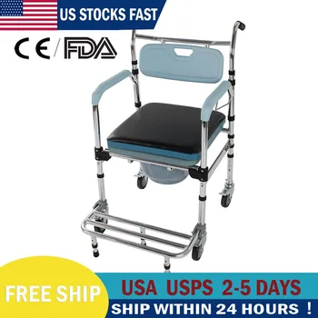 Folding Commode Chair for Toilet with Arms Wheels and Pedal, 4 in 1 Portable Aluminum Bath Shower Chair Wheelchair for Elderly
Folding Commode Chair for Toilet with Arms Wheels and Pedal, 4 in 1 Portable Aluminum Bath Shower Chair Wheelchair for Elderly