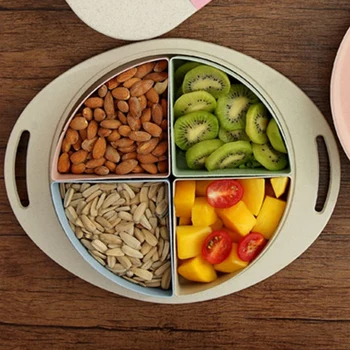 Wheat Straw Snack Plate Candy Box Fruit Tray Dish Handle Creative 4 Grid Compartments with Lid Home Party Supplies
Wheat Straw Snack Plate Candy Box Fruit Tray Dish Handle Creative 4 Grid Compartments with Lid Home Party Supplies