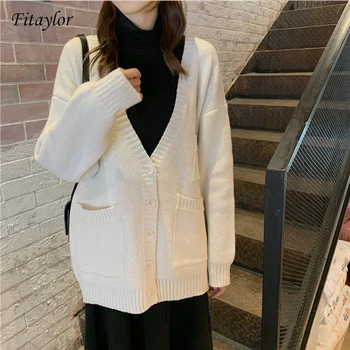 Fitaylor New Spring Women V-neck Cardigans Casual Single Breasted Loose Fit Knitted Sweater Solid Color Pocket Knitwear Tops
Fitaylor New Spring Women V-neck Cardigans Casual Single Breasted Loose Fit Knitted Sweater Solid Color Pocket Knitwear Tops