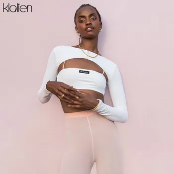 KLALIEN fashion sexy hollow out print letter t shirt women fall rib knitted long sleeve street casual white slim female t shirt
KLALIEN fashion sexy hollow out print letter t shirt women fall rib knitted long sleeve street casual white slim female t shirt