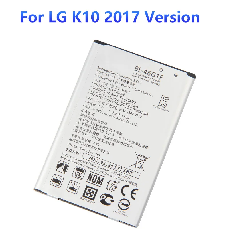 

Оригинальная запасная аккумуляторная батарея для LG 2017 версии K10 LG BL-46G1F BL46G1F, аккумуляторы для телефонов 2800 мАч