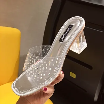 Women's high-heeled slippers crystal with rivets transparent glue rhinestones women's wear sandals thick with slippers women 201
Women's high-heeled slippers crystal with rivets transparent glue rhinestones women's wear sandals thick with slippers women 201