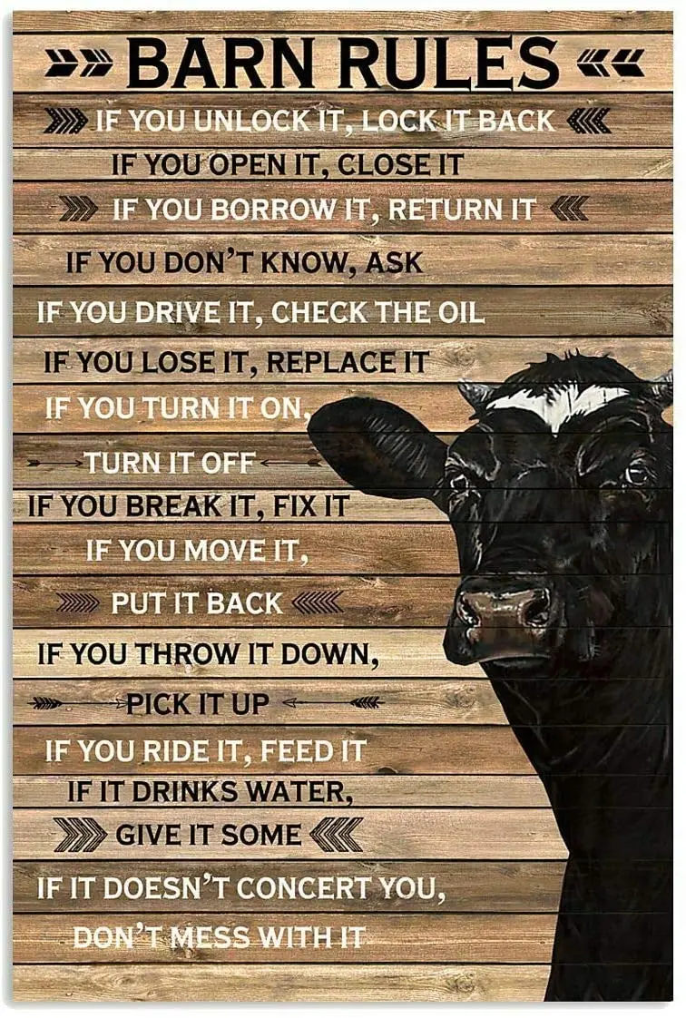 Жестяной ретро-плакат в виде черного быка Постер правила сарая забавная ферма