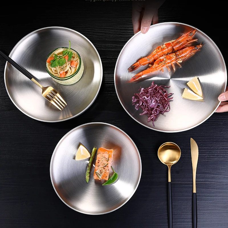 Stainless Steel Dinner Plates Western Steak Round Tray Kitchen Serving Dishes Salad Shape Round Plate Cake Dessert Solid Tray
Stainless Steel Dinner Plates Western Steak Round Tray Kitchen Serving Dishes Salad Shape Round Plate Cake Dessert Solid Tray