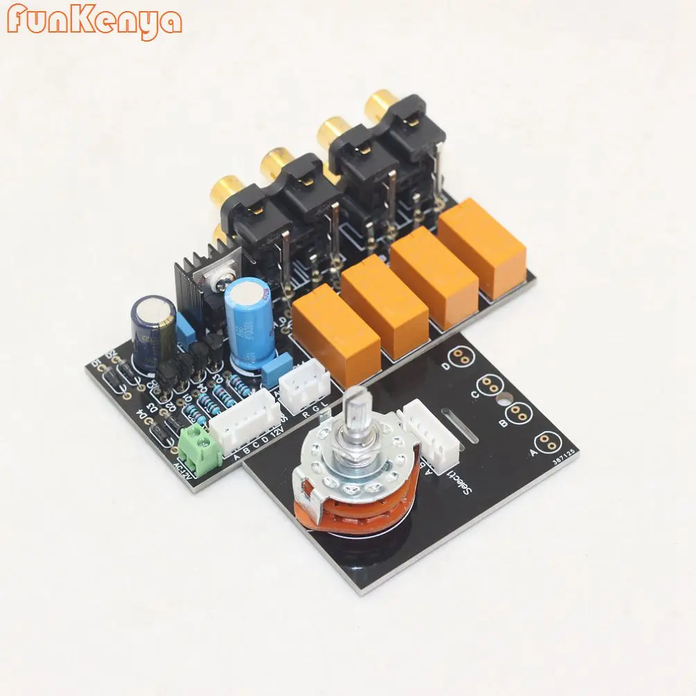 

4 Way Signal Audio Selection Board Power Amplifier RCA Seat Audio Source Relay Switch Board AC12V Power Amp Chassis Kits