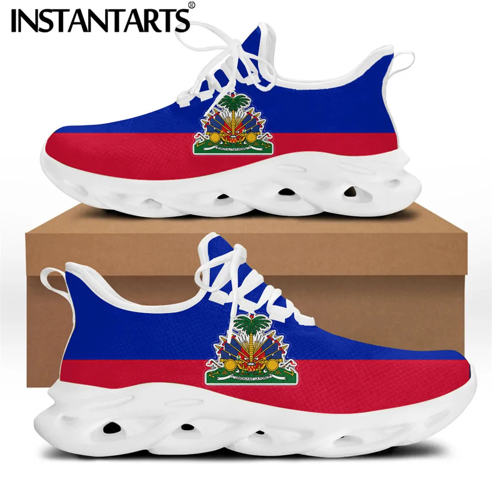

Женские кроссовки INSTANTARTS, дышащие, на шнуровке, с принтом флага Гаити, прогулочная обувь на плоской подошве, весна-осень