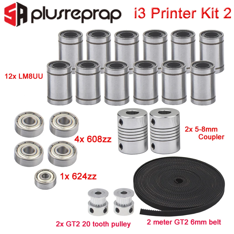 3D Printer Reprap I3 Movement Kit GT2 Belt Pulley 608zz 624zz Ball Bearing LM8UU Linear Bearing 5 x 8 Coupler Shaft
3D Printer Reprap I3 Movement Kit GT2 Belt Pulley 608zz 624zz Ball Bearing LM8UU Linear Bearing 5 x 8 Coupler Shaft