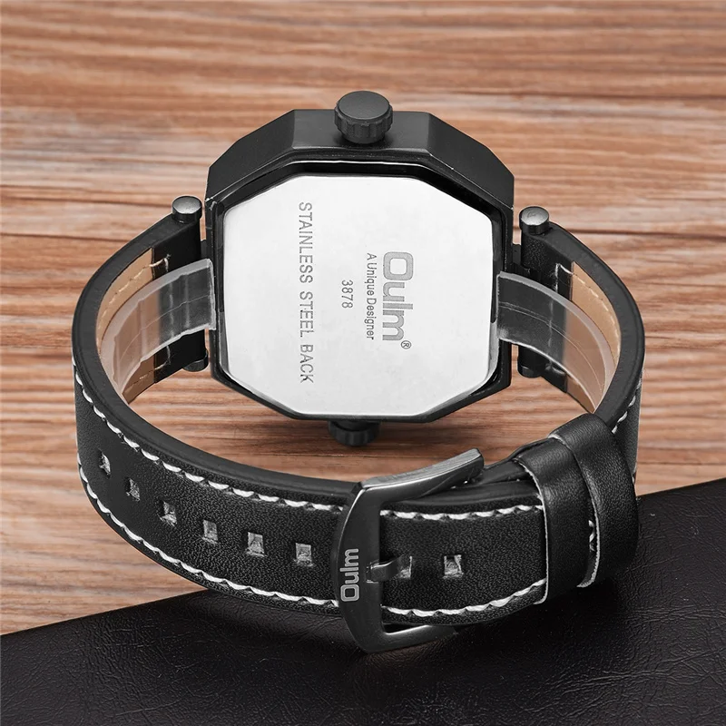 Лидирующий бренд Oulm часы модный дизайн мужские с двумя часовыми поясами