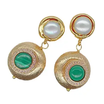 Natural Green Malachite Freshwater White Pearl Drop gold color plated Stud Earrings fashion Triangle Round Geometric for women
Natural Green Malachite Freshwater White Pearl Drop gold color plated Stud Earrings fashion Triangle Round Geometric for women