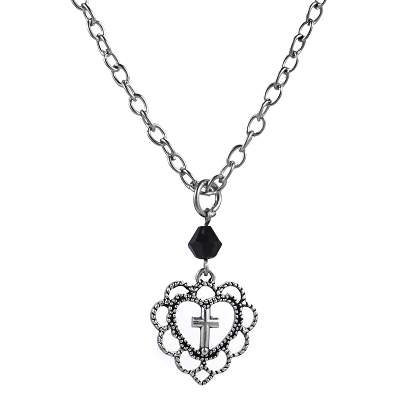 Фото Ожерелье женское в готическом стиле с вырезами кулон крест сердцем | Украшения и