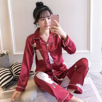New Style Cute Cartoon Model Silk Pajamas Women's Spring and Autumn Long Sleeve Trousers Two-Piece Set Home Wear
New Style Cute Cartoon Model Silk Pajamas Women's Spring and Autumn Long Sleeve Trousers Two-Piece Set Home Wear