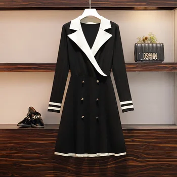 plus size kint sweater dress women 2020 long sleeve v neck button patchwork A line autumn winter dress elegant vintage vestido 
plus size kint sweater dress women 2020 long sleeve v neck button patchwork A line autumn winter dress elegant vintage vestido