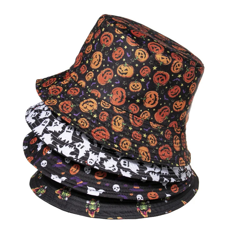 

New Halloween Pumpkin Ghost Fisherman Hat Male Sunshade Sun Proof Hat Unisex Bucket Hat Leisure Basin Hat Female Funny Street