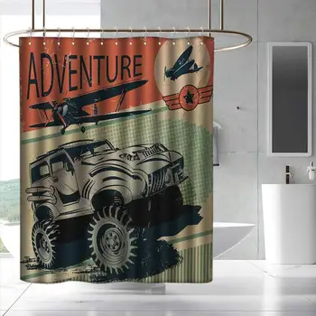 Adventure Fabric Shower Curtain Aged Damaged Display with Retro Elements Strong Vehicle and Airplanes Print for Master, Kid's,
Adventure Fabric Shower Curtain Aged Damaged Display with Retro Elements Strong Vehicle and Airplanes Print for Master, Kid's,