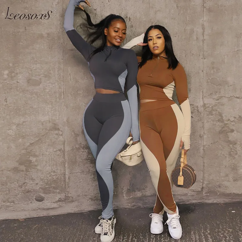 Patchwork Elastic Two Piece Sets Women Workout Turtleneck Zipper Top+High Waist Pants Active Casual Skinny Tracksuits
Patchwork Elastic Two Piece Sets Women Workout Turtleneck Zipper Top+High Waist Pants Active Casual Skinny Tracksuits