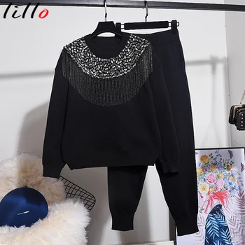 black Female Two-piece Set Vintage Tassels Knitted Tracksuit New Autumn Winter Outfit Woman Sweater Top + Long Pants Sportsuits
black Female Two-piece Set Vintage Tassels Knitted Tracksuit New Autumn Winter Outfit Woman Sweater Top + Long Pants Sportsuits