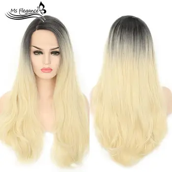 

MS Soft 613 Ombre Wigs with Dark Roots Synthetic Wigs Blonde Wavy Lace Wig For Black Women Natural Hairline Heat Resistant Fiber
