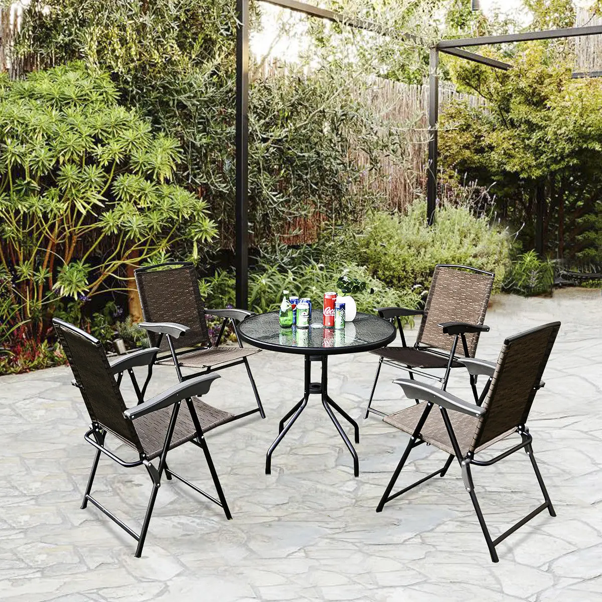Costway 5PC Bistro Outdoor Patio Furniture Set Glass Table W/4 Folding Adjustable Chairs
Costway 5PC Bistro Outdoor Patio Furniture Set Glass Table W/4 Folding Adjustable Chairs