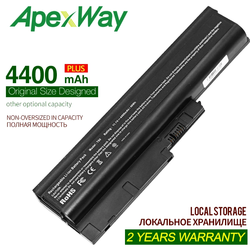 Аккумулятор ApexWay 11 1 В 4400 мАч для lenovo t60 ThinkPad R60 0656 0657 0658 T60 1953 1954 T61 6458 Lenovo R500 |