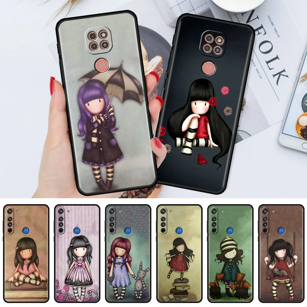 Cute Girl Kid Art Black Soft Cover For Motorola G30 One Fusion Plus G9 Play G8 Power Lite Phone Case E6s G60 G50 G40 G10 Shell | Мобильные