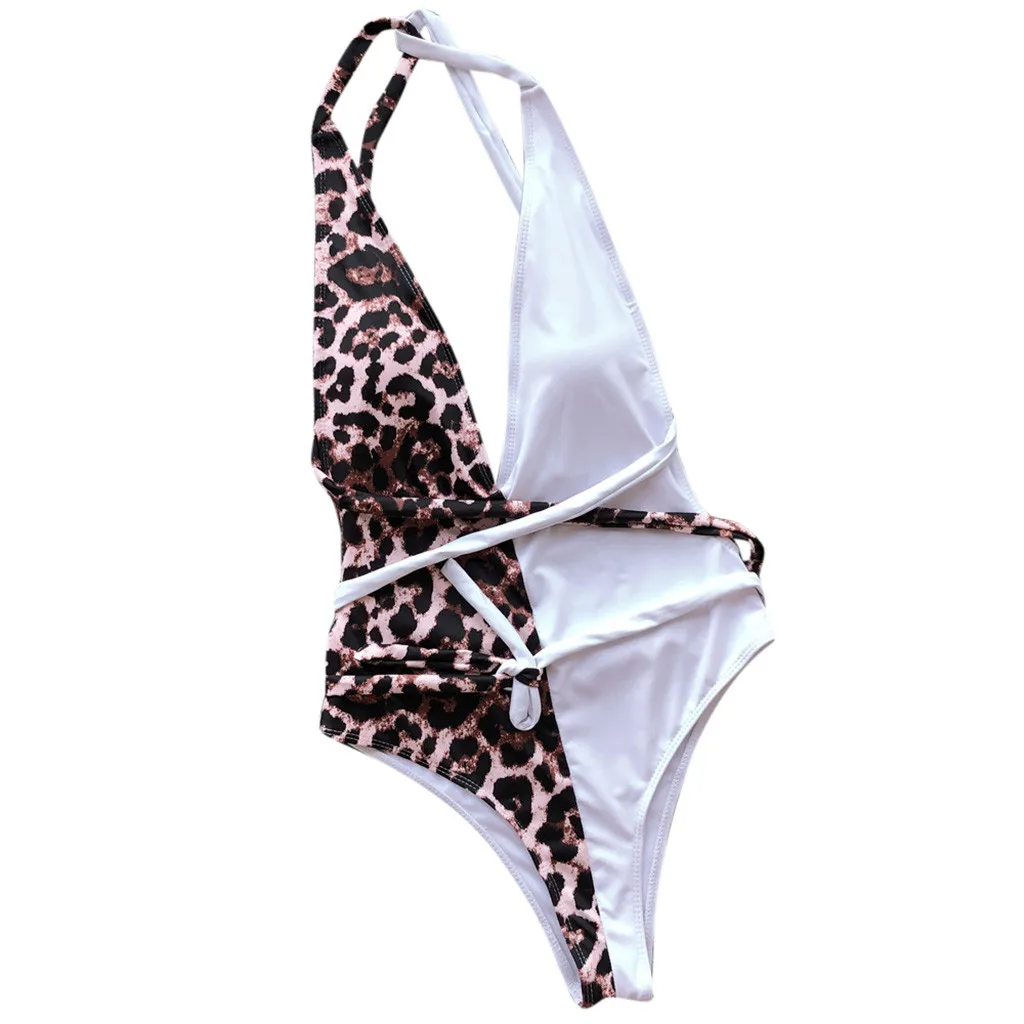 JAYCOSIN leopard print stitching one-piece strap swimwear ladies fashion beach party hot sale bikini 2020 summer swimsuit new L