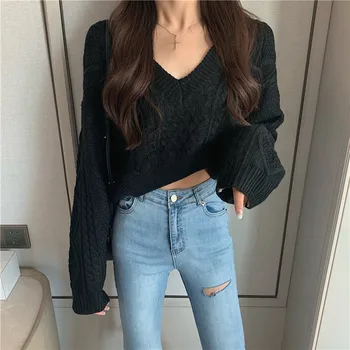 Autumn And Winter New Solid Color Retro Korean Casual Loose Show Thin Short V-neck Long Sleeve Top Female
Autumn And Winter New Solid Color Retro Korean Casual Loose Show Thin Short V-neck Long Sleeve Top Female