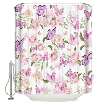 Spring Flower Butterfly Pink Bathroom Shower Curtain Home Decoration Bathroom Accessories Shower Curtain 
Spring Flower Butterfly Pink Bathroom Shower Curtain Home Decoration Bathroom Accessories Shower Curtain