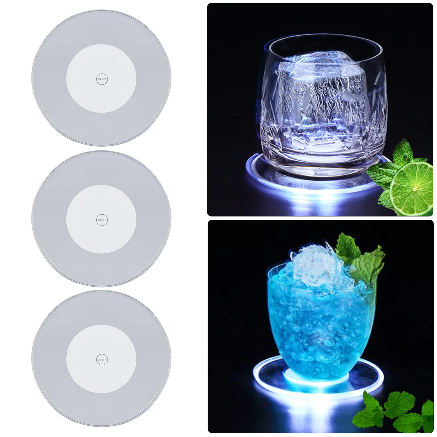 Acrylic crystal thin LED luminescent coasters Bar cocktail light color glitter coasters
Acrylic crystal thin LED luminescent coasters Bar cocktail light color glitter coasters