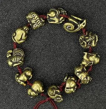 Chinese Bronze Handicraft Pure Brass Twelve Zodiac Animals Red Rope Bracelet Hand String
Chinese Bronze Handicraft Pure Brass Twelve Zodiac Animals Red Rope Bracelet Hand String