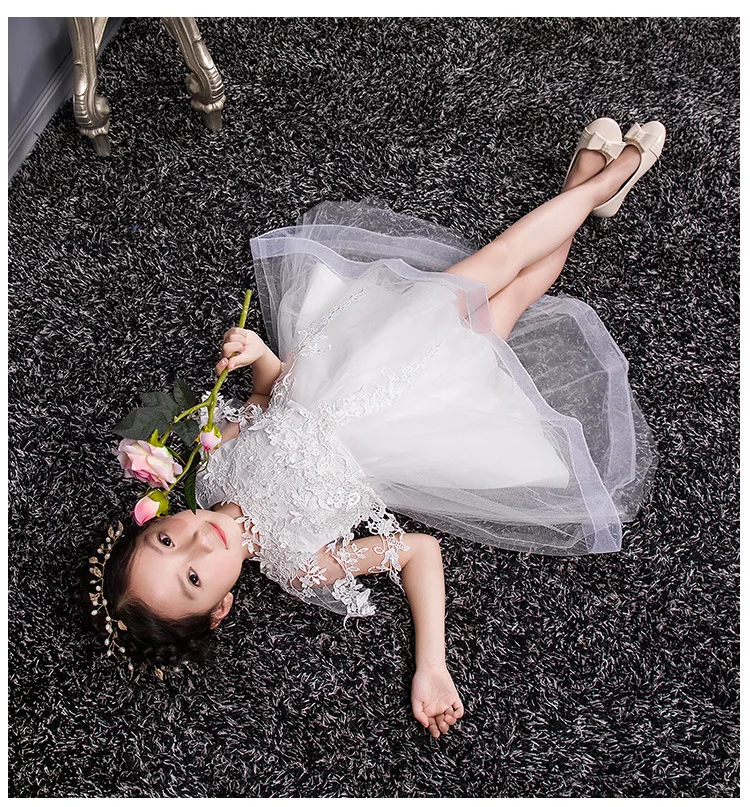 New European and American style O-neck trailing flower princess ball grown tutu dress with handmade embroidered beads for girls 
New European and American style O-neck trailing flower princess ball grown tutu dress with handmade embroidered beads for girls