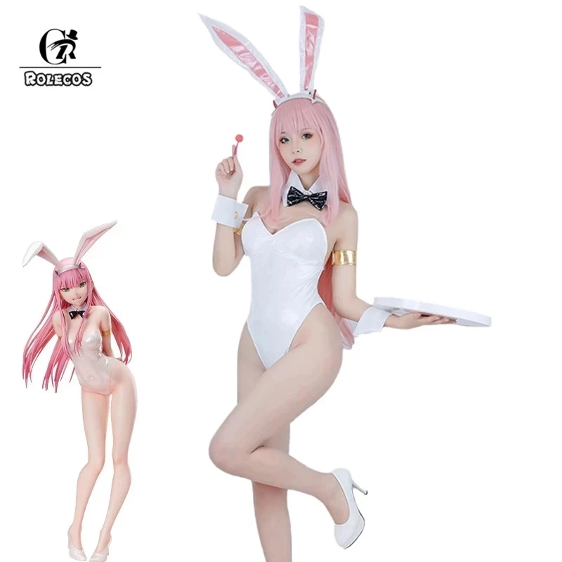 

ROLECOS Zero Two Cosplay Women Sexy Costume DARLING in the FRANXX Anime Costume 02 Bunny Girl Jumpsuits Women White Jumpsuits