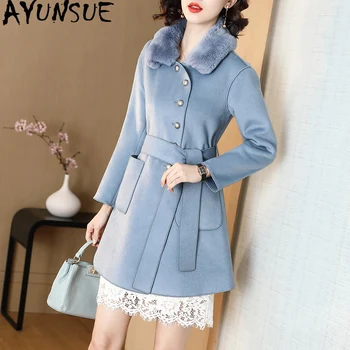 AYUNSUE Spring Autumn Wool Coat Women Rabbit Fur Collar Double-sided Elegant Wool Jacket Blue Korean Overcoat YLW1917521Z KJ3999
AYUNSUE Spring Autumn Wool Coat Women Rabbit Fur Collar Double-sided Elegant Wool Jacket Blue Korean Overcoat YLW1917521Z KJ3999