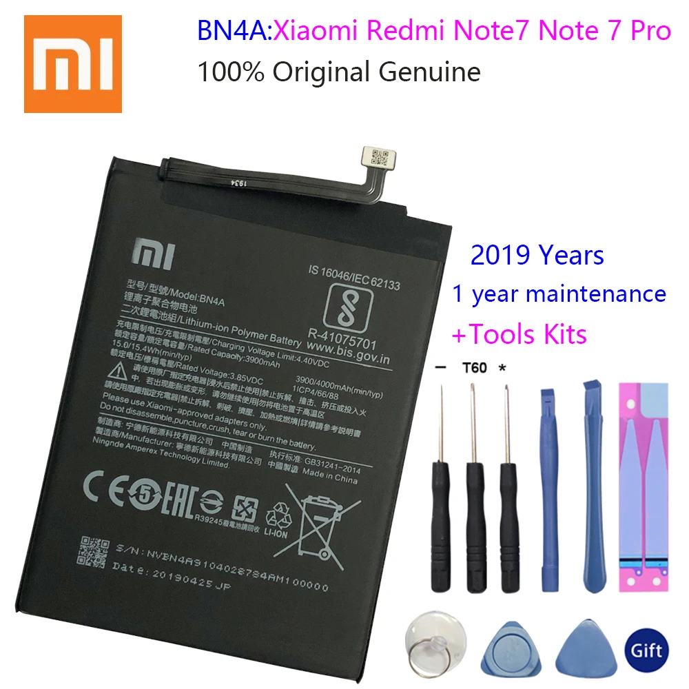 Xiao Mi Original BN4A Phone Battery 4000mAh for Xiaomi Redmi Note 7 Note 7 Pro High Quality Replacement Batteries Free Tools
Xiao Mi Original BN4A Phone Battery 4000mAh for Xiaomi Redmi Note 7 Note 7 Pro High Quality Replacement Batteries Free Tools